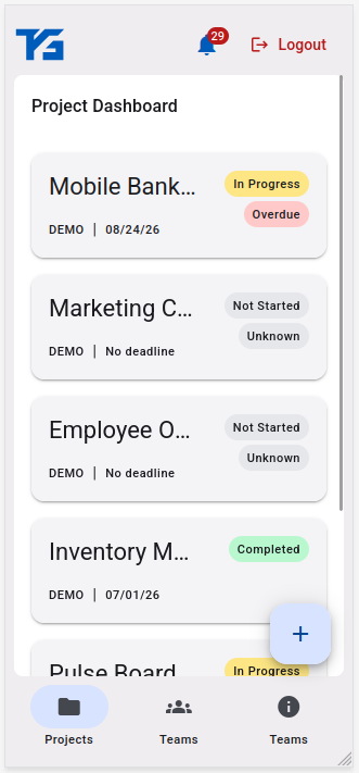 Task Gate Project Dashboard Mobile example